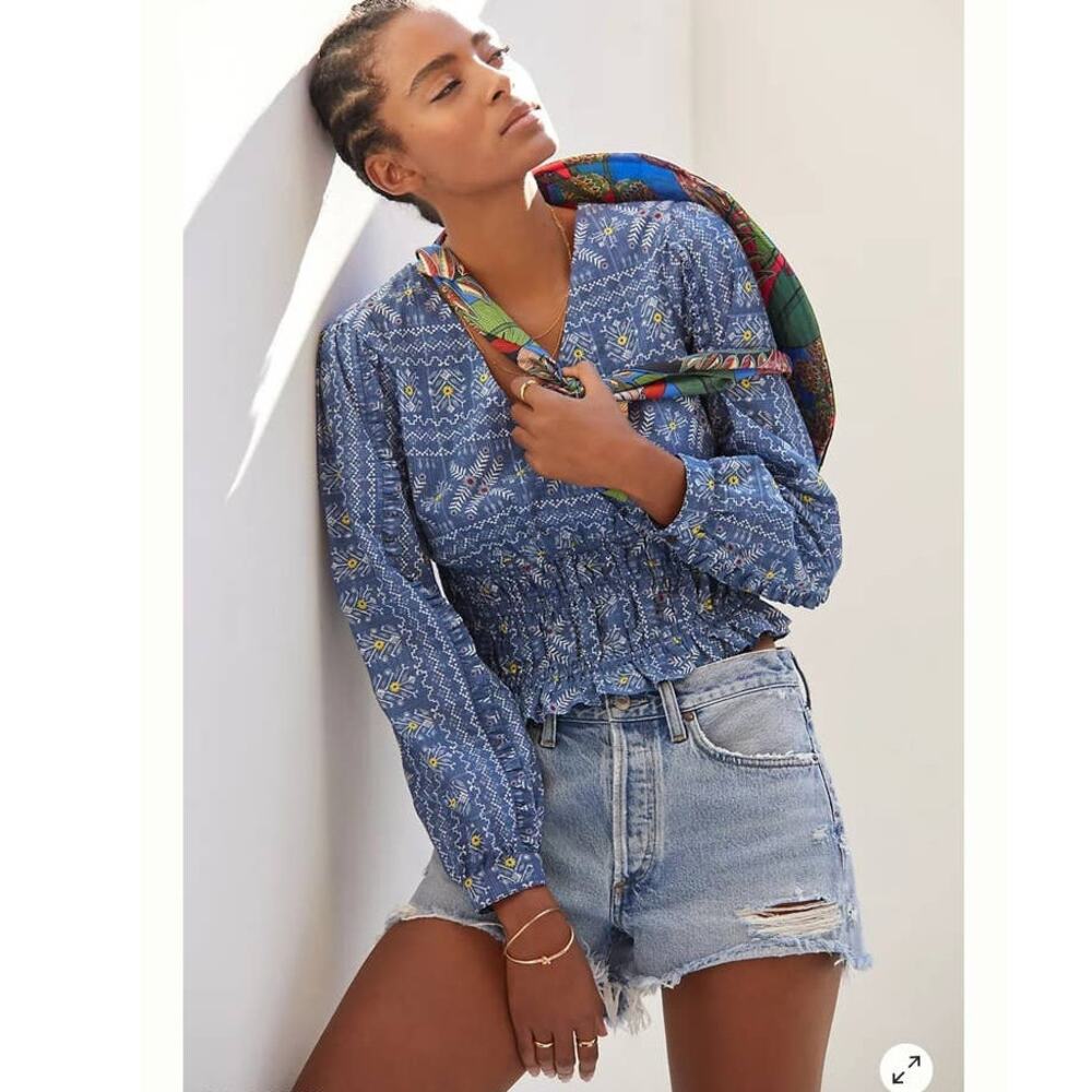 New Anthropologie Forever That Girl Embroidered Smocked Waist Top $110 Small
